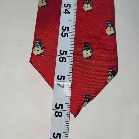 Pure Silk by Wembley Necktie Men Snowmen All Over Print Silk Red Christmas - Picture 5 of 7